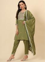 Vichitra Silk Green Traditional Wear Embroidery Work Readymade Kurti Set